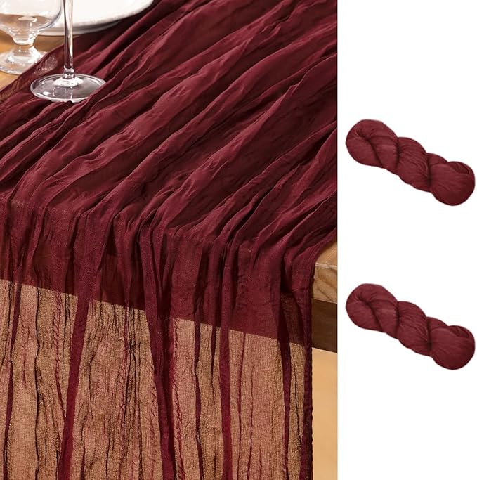 DeZerlor Burgundy Cheesecloth Table Runner 2 Pack Summer Table Runners Boho by DeZerlor