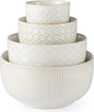 Mikiegy Ceramic Mixing Bowls Set of 4, Nesting Ceramic Embossment Stoneware by MIKIGEY