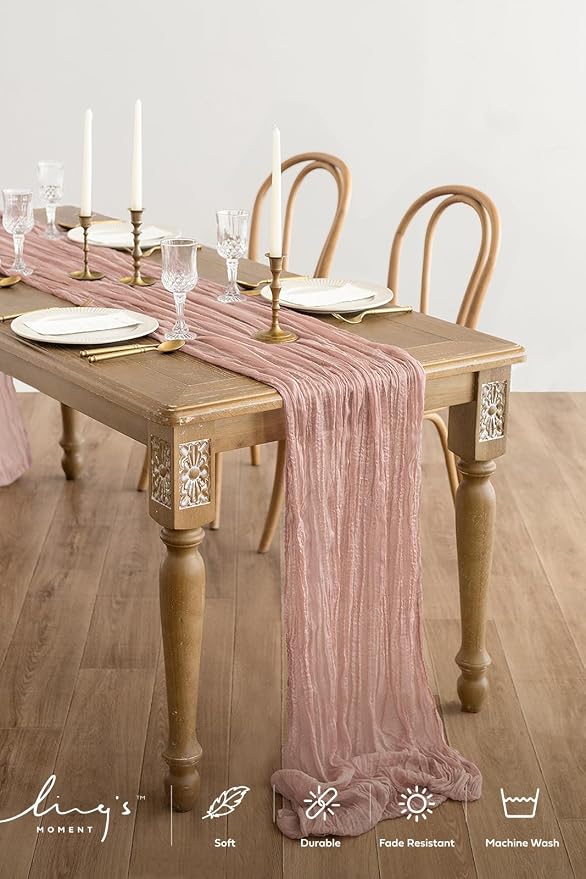 Ling's Moment Dusty Rose Cheesecloth Table Runner, 120 Inch 10FT | Boho Gauze - Image 2
