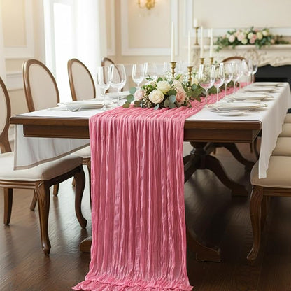 8 Pack Rose Pink Cheesecloth Table Runner 120 Inch Boho Wedding Decor | - Image 7