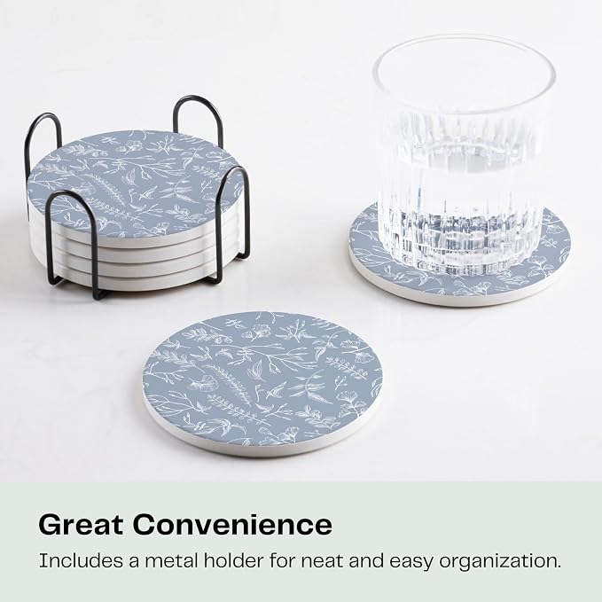 Set of 6 Floral Dusty Blue Coasters - Image 5