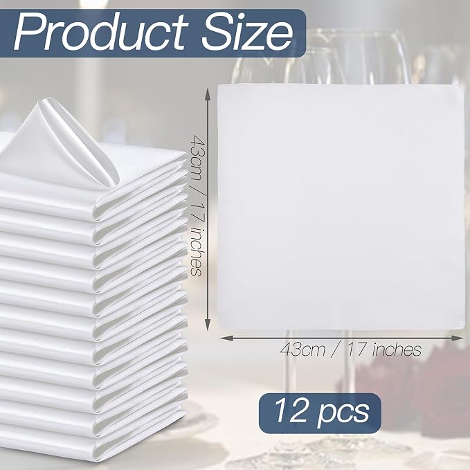 P Pothuiny 12 Pcs White Satin Napkins 17 x 17 Inch, Satin Cloth Napkins | - Image 2
