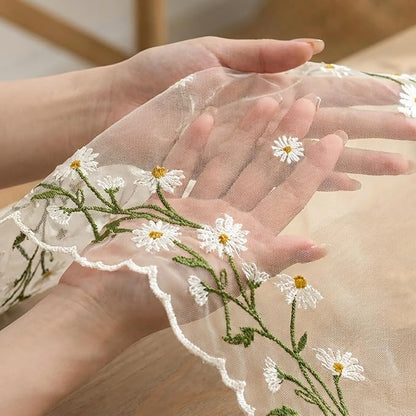 Artoid Mode Daisy Floral Beige Apricot Shaped Gauze Embroidery Table Runner 120 - Image 5