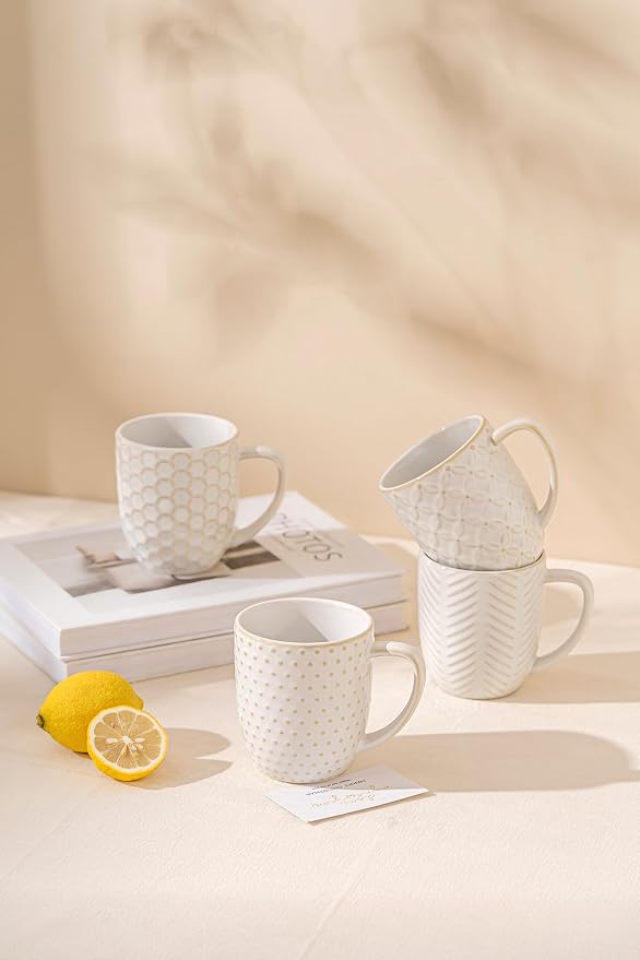 FOBENTA Ceramic Coffee Mugs Set of 4, 12oz Embossed Cups - Image 7