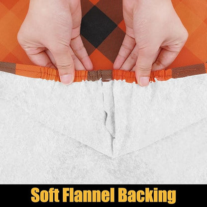 Smiry Rectangle Picnic Table Cloth, Elastic Waterproof Fitted Vinyl Tablecloths, Flannel Backed Buffalo Plaid Table Covers for Dining, Camping, Outdoor (Orange and Yellow, 30" x 72")