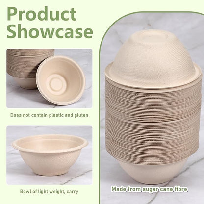 200 Pcs 8 Oz Compostable Disposable Paper Bowls, Natural Sugarcane Bowls Eco-Friendly Soup Bowl for Ice Cream Desserts Salads Pet Food