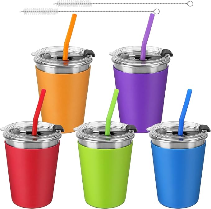 ShineMe 5Pack Kids Cups with Straws and Lids Spill Proof, 12oz Toddler Straw by ShineMe
