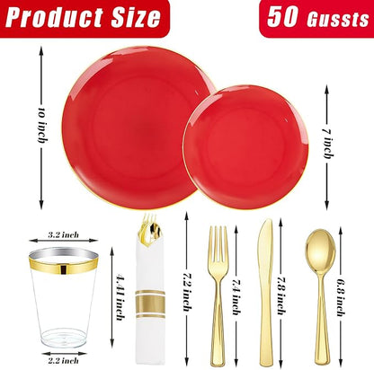 KIRE 350 PCS Red and Gold Plastic Plates - Image 6