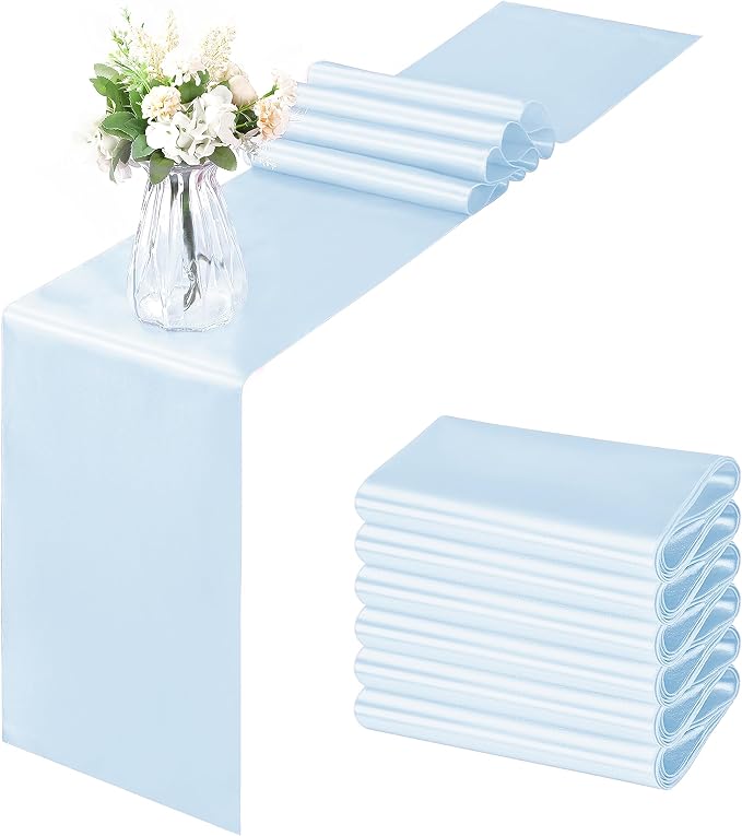 Horbaunal 6 Pack Satin Runners 12 x 72 Inch, Pale Blue | Bright Silky Smooth by Horbaunal