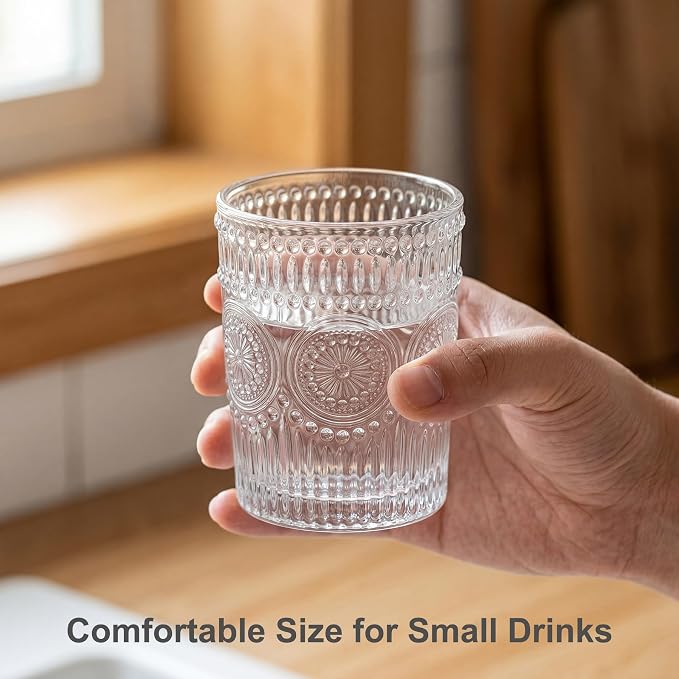 Kingrol 6 Pack SMALL 9 oz Drinking Glasses, Vintage Embossed Tumblers - Image 3