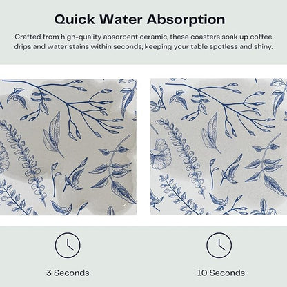 Set of 6 Floral Blue and White Coasters - Image 3