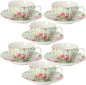 BTaT- Floral Tea Cups and Saucers, 7 oz, Fine Porcelain Teacup Set by BrewToATea