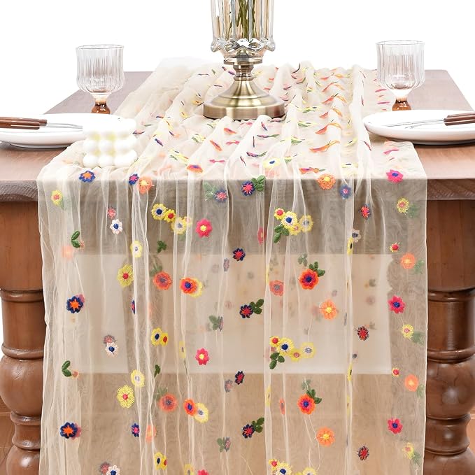 Flower Table Runner Floral Daisy Summer Birthday Party Garden Wedding Decor | - Image 2