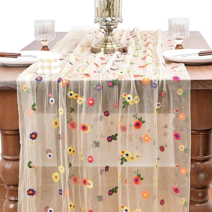 Flower Table Runner Floral Daisy Summer Birthday Party Garden Wedding Decor | - Image 2