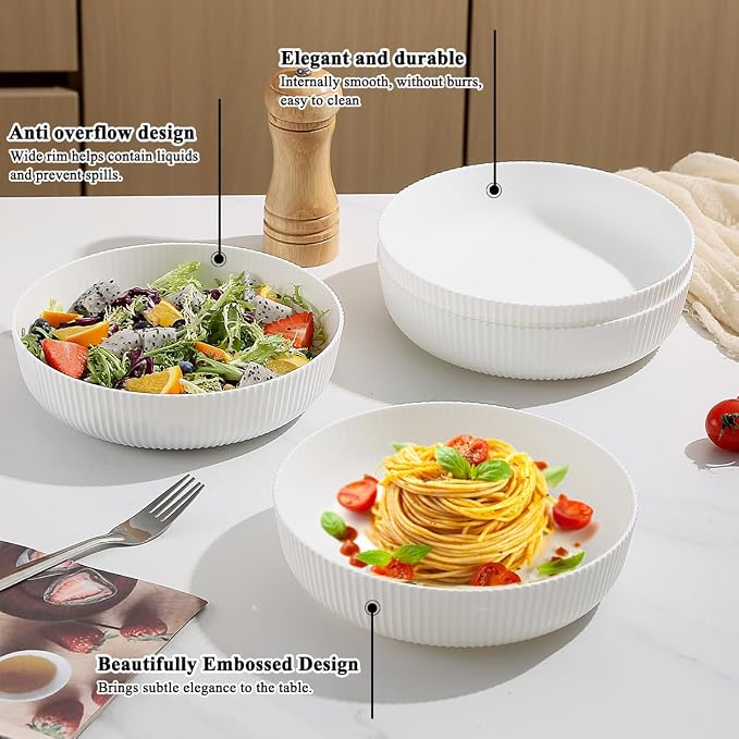 Kyraton Pasta Bowls Set of 4, 37oz Salad Bowls White Soup Bowls Large Pasta - Image 5