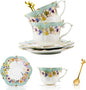 TATSUMI Country Roses Bone China Tea Cup and Saucer Set, 6 Pieces, Vintage Style by TATSUMI