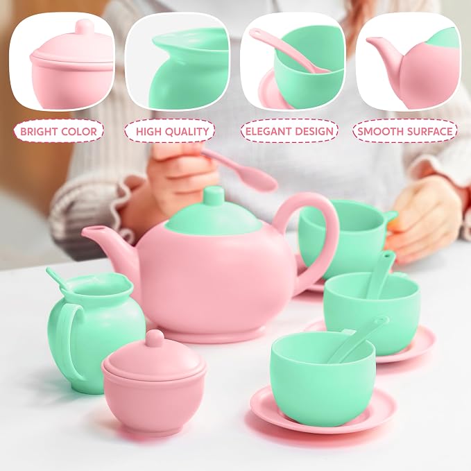 JOYIN 18PCS Pretend Tea Party Set, Plastic Tea Set, Mini Kitchen - Image 4