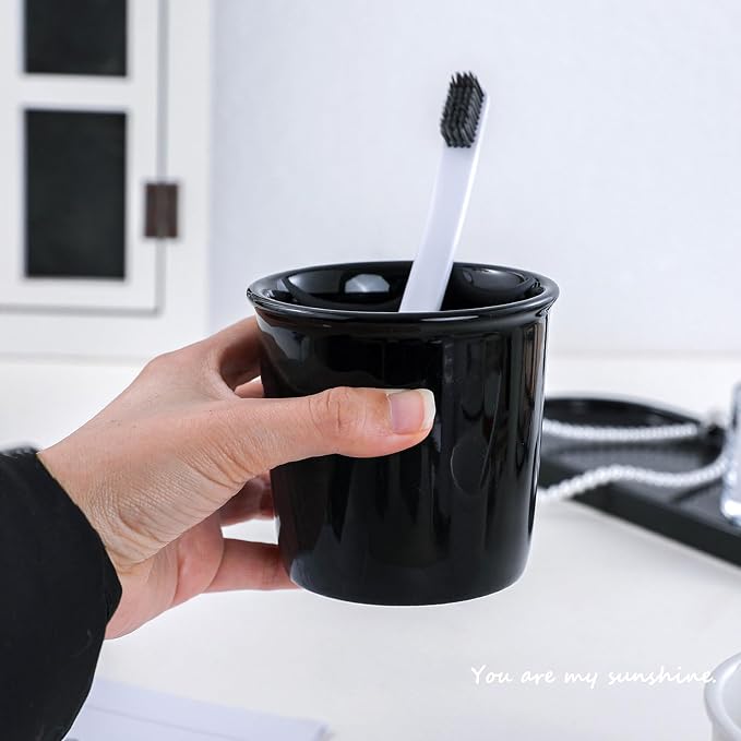 Ceramic household toothbrush cup, 300ml large capacity | Minimalist handle-less - Image 3
