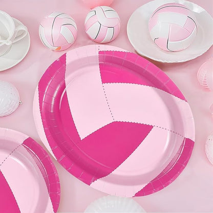 Grencian 50Pcs Pink Volleyball Party Supplies 10" x 12" Volleyball Oval Paper Plates Sport Birthday Party Disposable for Girls Ball Games Birthday Baby Shower Decorations