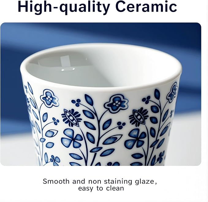 YQ&AMK 6.7oz Blue and White Floral Ceramic Cup - Image 4