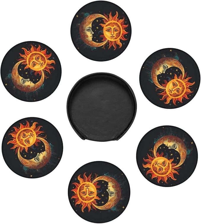 Sun Moon and Stars Leather Coasters Set of 6 - Image 7