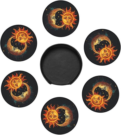 Sun Moon and Stars Leather Coasters Set of 6 - Image 7