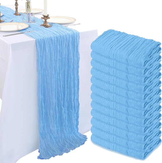 12 Pack 10Ft Baby Blue Cheesecloth Table Runner 23 x 120 Inch | Gauze Rustic by CKIKU