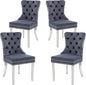 KCC Velvet Dining Chairs Set of 4, Upholstered High-end Tufted Dining Room Chair with Nailhead Back Ring Pull Trim Stainless Steel Legs, Contemporary Nikki Collection Modern Style for Kitchen, Gray