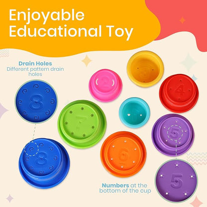 Stacking Cups Baby Toy Educational Cup Stacking Set 8-Pc Rainbow Stackable Cups - Image 5