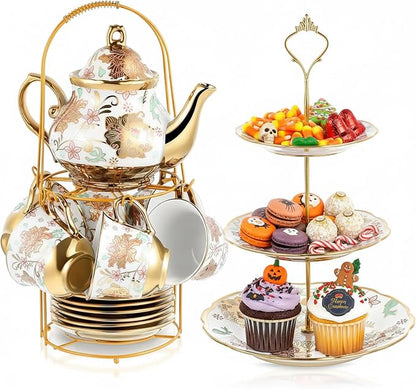 21 Pcs Porcelain Tea Set for Women Tea Party by Maxcheck