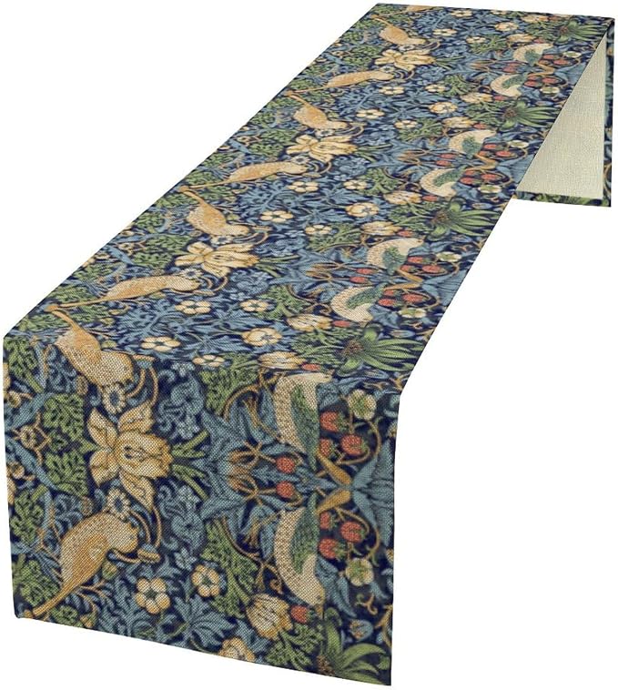 William Morris Floral Table Runner, Vintage Flowers Botanical Printed Table by Yearn+Jear