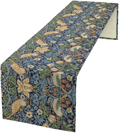 William Morris Floral Table Runner, Vintage Flowers Botanical Printed Table by Yearn+Jear
