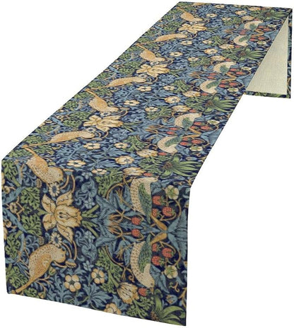 William Morris Floral Table Runner, Vintage Flowers Botanical Printed Table by Yearn+Jear