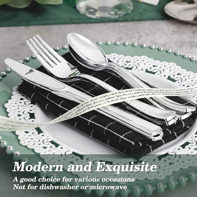 500PCS Silver Plastic Silverware, Disposable Utensils & Cutlery | 200 Forks - Image 6
