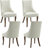 mikibama Boucle Dining Chairs Set of 4 Channel Tufted Kitchen Dinner Chair Comfy Teddy Fabric Upholstered Accent Chair for Dining Room with Solid Wood Legs (Off White 4pc)