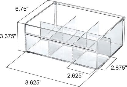 Amazing Abby - Tea-Rrific - Acrylic 6-Compartment Tea Bag Organizer, Clear Plastic Tea Box, 6-Slot Tea Chest, Perfect Tea Storage Solution for Kitchen Cabinet, Countertop, Pantry, and More