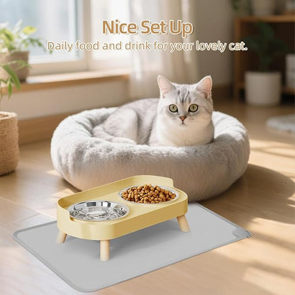 Elevated Cat Bowl with Food Mat, Raised Cat Food and Water Bowl Set - Image 7