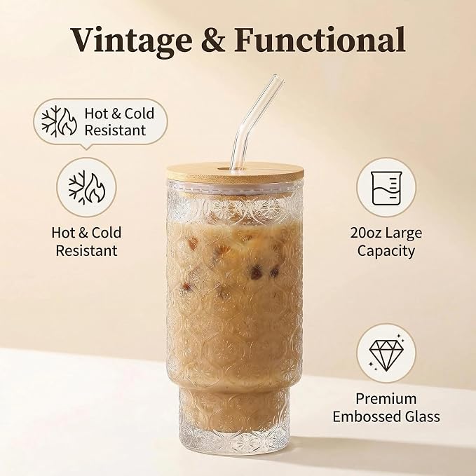 KUHNMARVIN 4Set Iced Coffee Glass Tumbler - 11oz/20oz Reusable Boba Cup & - Image 6
