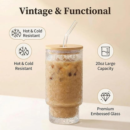 KUHNMARVIN 4Set Iced Coffee Glass Tumbler - 11oz/20oz Reusable Boba Cup & - Image 6