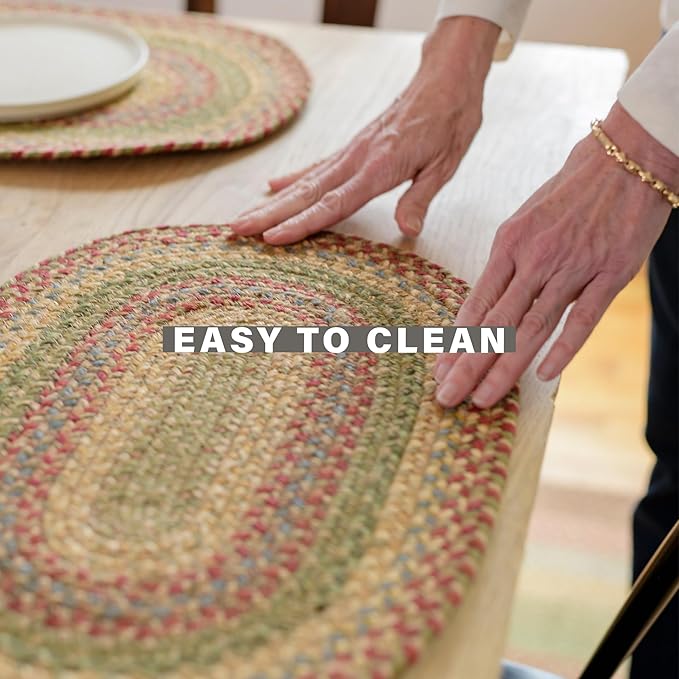 Homespice Azalea Jute Braided Placemats, Warm Country Primitive Decor, Set of 4, Multicolor 13x19 Oval Table Mats - Vibrant Colors, Durable, Easy to Clean and Protects Furniture
