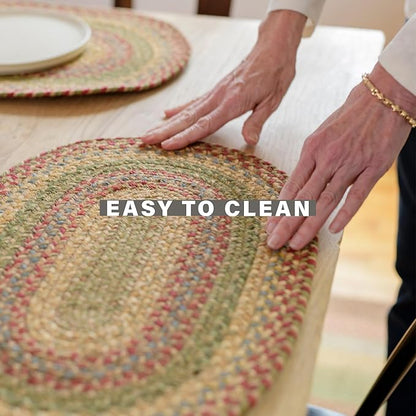 Homespice Azalea Jute Braided Placemats, Warm Country Primitive Decor, Set of 4, Multicolor 13x19 Oval Table Mats - Vibrant Colors, Durable, Easy to Clean and Protects Furniture