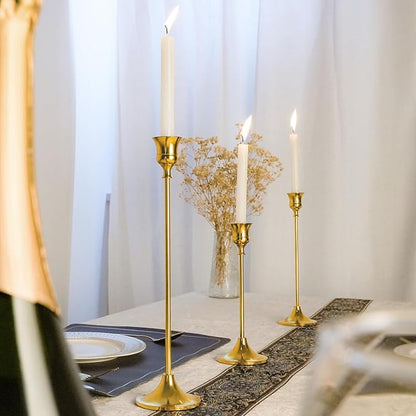 Metal Candle Holders for Candlesticks Taper Candlestick Holders Set Vintage Decorative Centerpiece Candelabra Tall Candle Stands (Gold, 2 Sets (6 pcs))