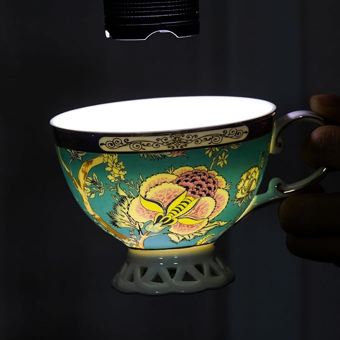 KAMMAK Tea Cups and Saucers Set of 2, Fine Bone China Coffee Cups, GHO03 | - Image 7
