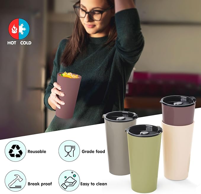 Greentainer 4 Pack Plastic Travel Coffee Mug Set, 20 oz Spill Proof Drinking - Image 3