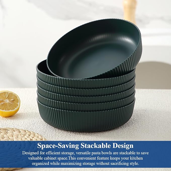 HOMQUEN Pasta Bowls Set of 6, 37oz Salad Bowls Green Soup Bowls, Large Pasta - Image 6