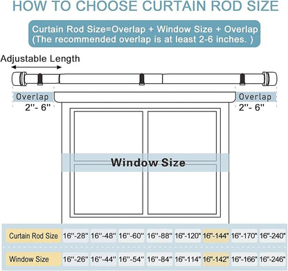 Curtain Rods for Windows 16 to 144 Inches Adjustable Length 1 Inch Diameter Window Curtain Rod with Aluminium Finials, Flash Gold