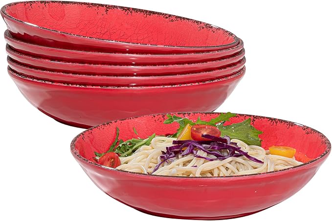 Farmhouse Melamine Pasta Bowls Set of 6, 42 OZ Large Serving Bowls Set by ZAROCRUS