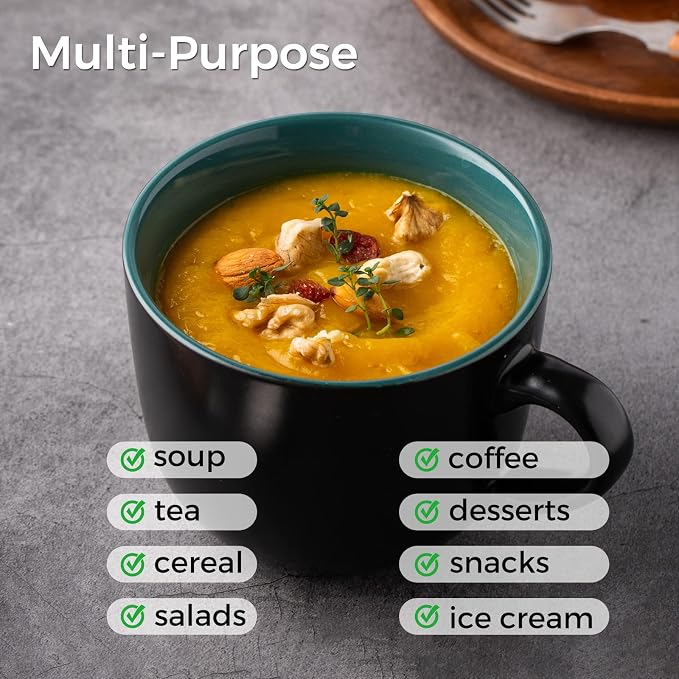 AmorArc 24 oz Soup Mugs with Handles, Jumbo Ceramic Bowls Mugs Set with handles - Image 5