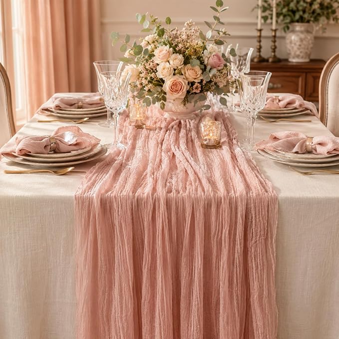 6 Pack Dusty Pink Cheesecloth Table Runner 22x120 Inch Gauze Table Runners | - Image 3
