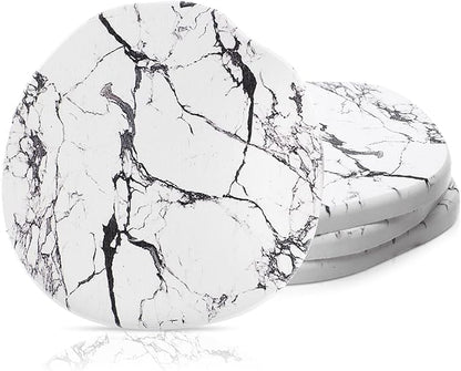 Diatomaceous Earth Coasters Set of 4，Cool Absorbent Quick-Dry Drink Coasters for Desks, Cute Modern Stone Design with Stylish White Aesthetic (4, Marble White)